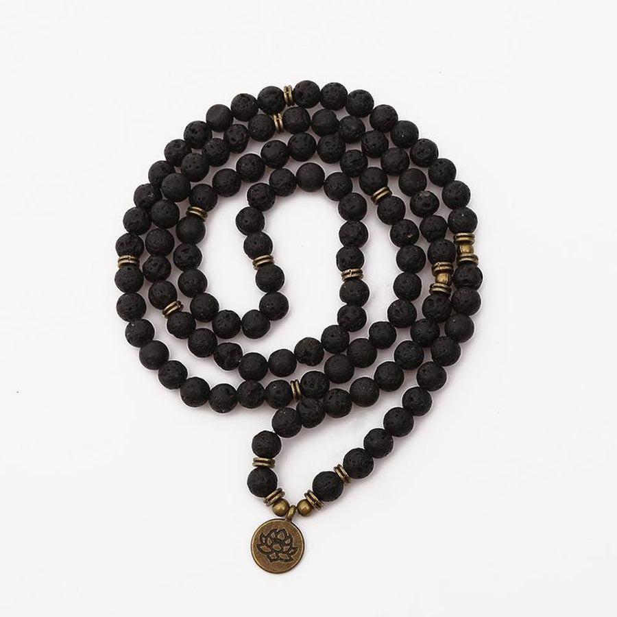 Mala «maitrise de la colère» 108 perles en Pierres de Lave et charme