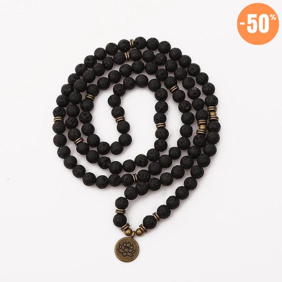 Mala «maitrise de la colère» 108 perles en Pierres de Lave et charme