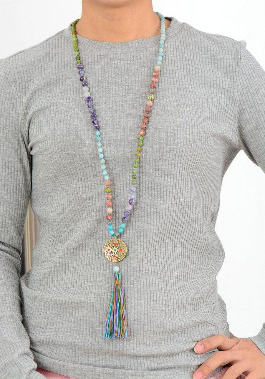 Mala «Zenitude» 108 perles et son pompon multicolore