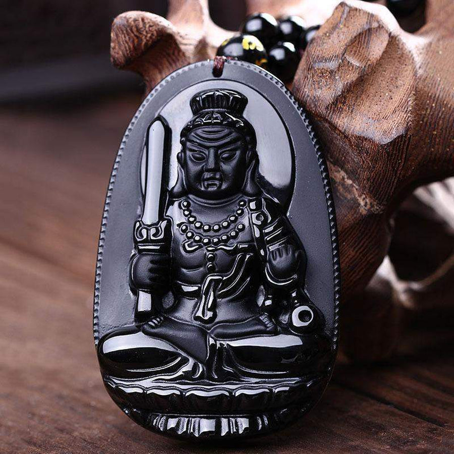 Pendentif Acalanatha Bodhisattva Bouddha en Obsidienne noire