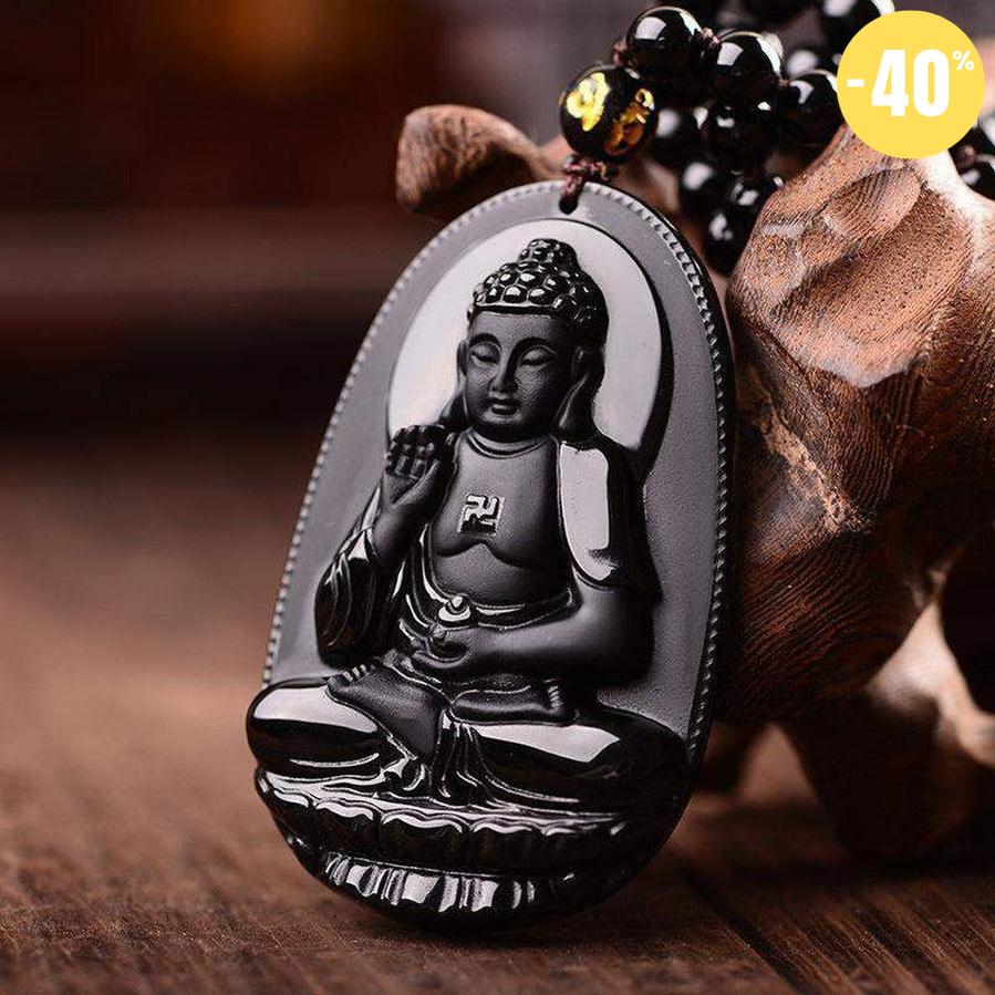 Pendentif Amitabha Bouddha en Obsidienne noire