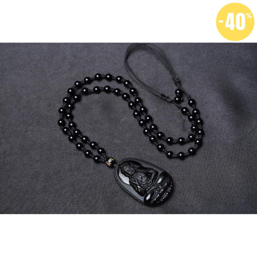 Pendentif Amitabha Bouddha en Obsidienne noire