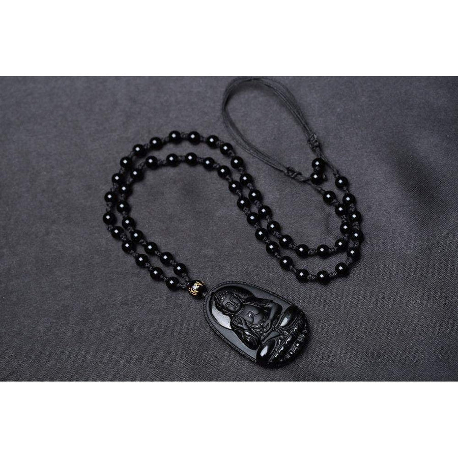 Pendentif Amitabha Bouddha en Obsidienne noire