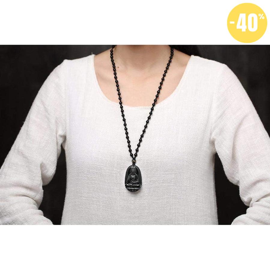 Pendentif Amitabha Bouddha en Obsidienne noire