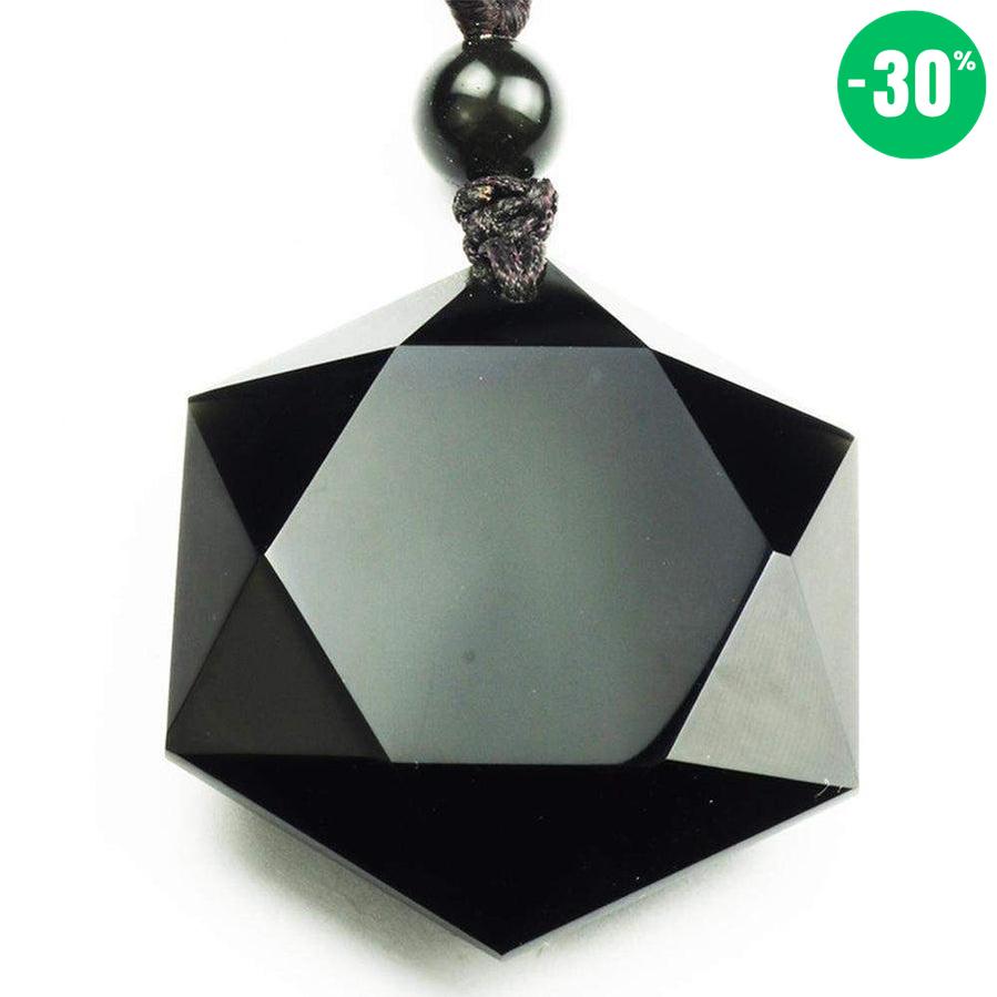 Pendentif etoile de david en obsidienne noire