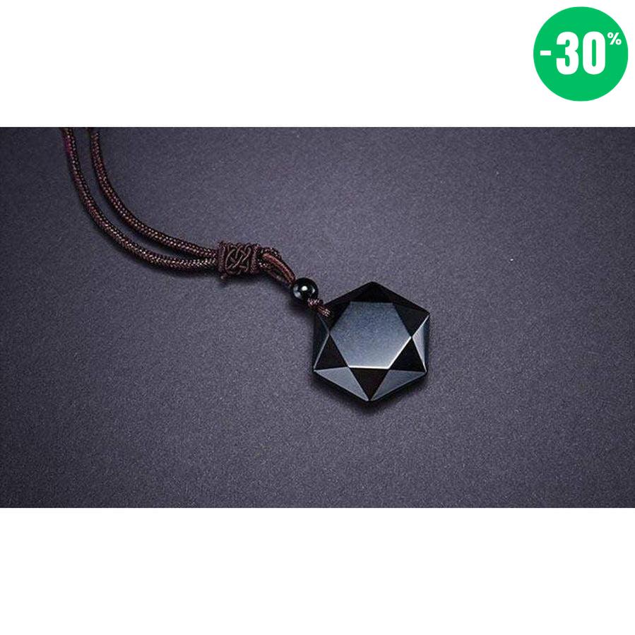 Pendentif etoile de david en obsidienne noire