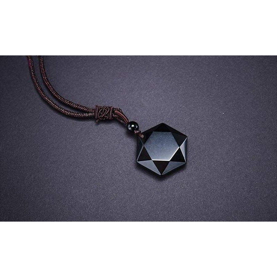 Pendentif etoile de david en obsidienne noire