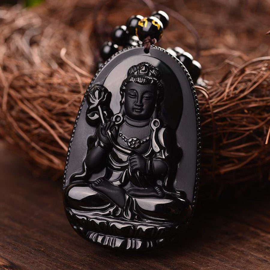 Pendentif Mahasthamaprapta Bodhisattva Bouddha en Obsidienne noire