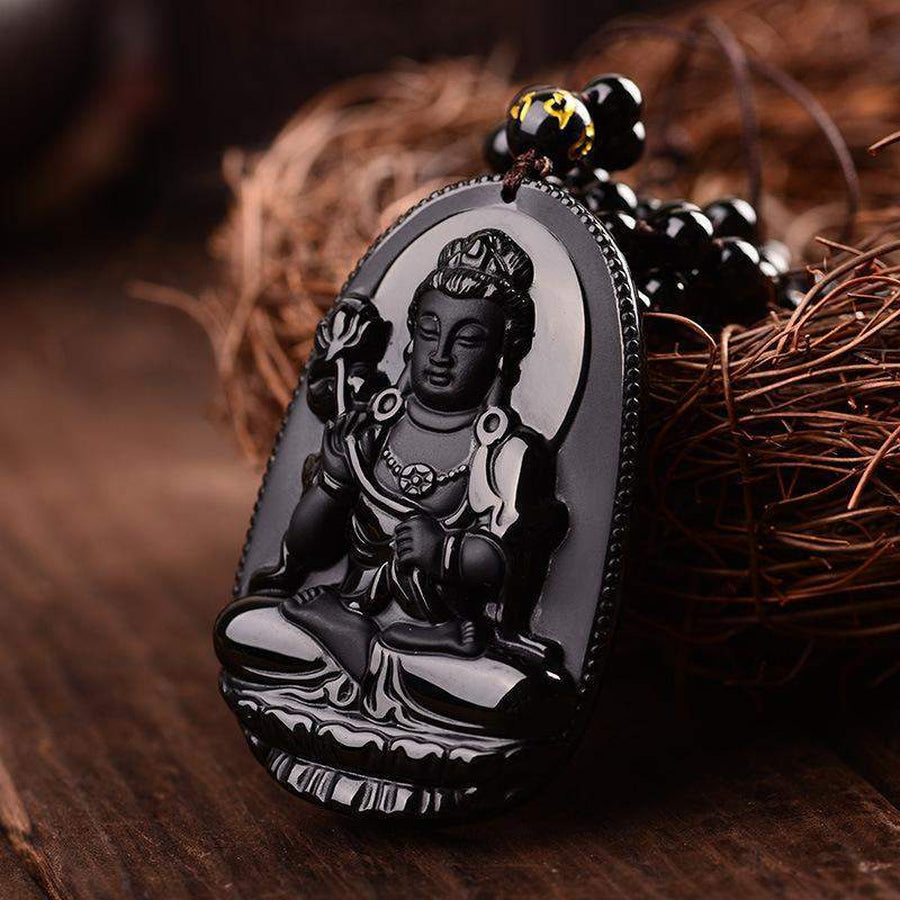 Pendentif Mahasthamaprapta Bodhisattva Bouddha en Obsidienne noire
