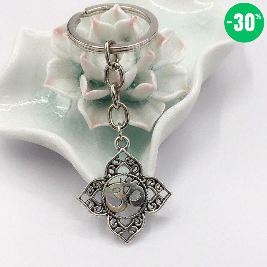 Porte-clés de protection Fleur de Lotus et symbole « Om »