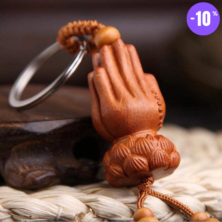 Porte clés « Namasté » en bois de pêcher