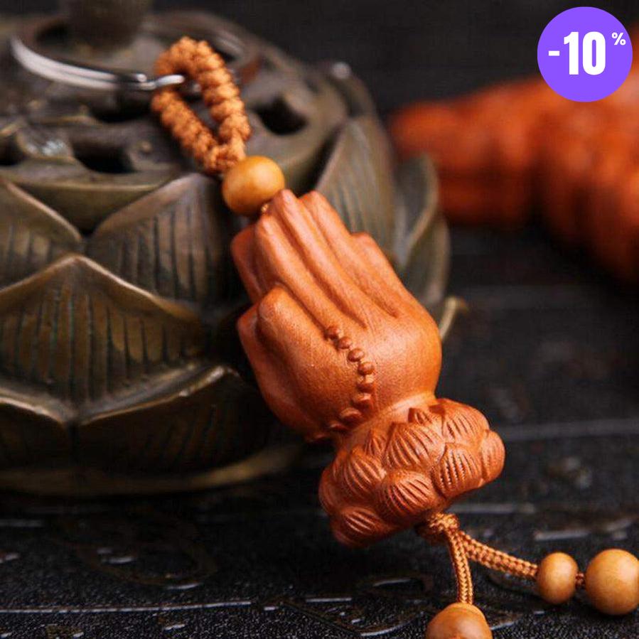 Porte clés « Namasté » en bois de pêcher