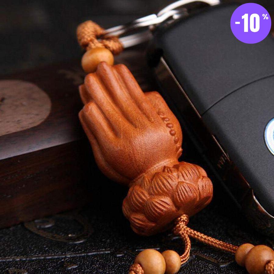 Porte clés « Namasté » en bois de pêcher