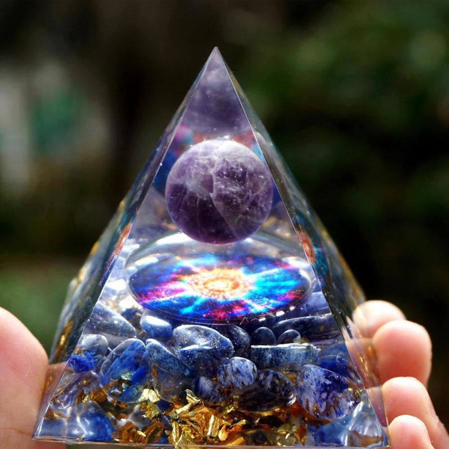 Pyramide Orgonite Améthyste et Quartz bleu