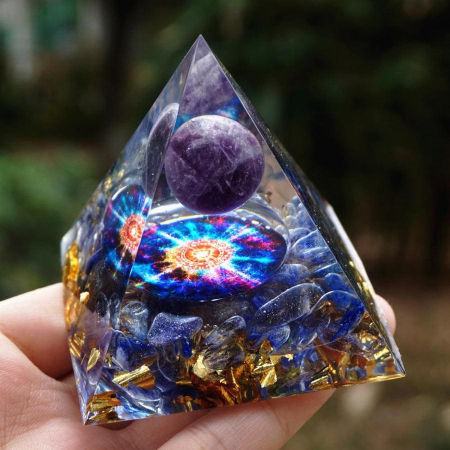 Pyramide Orgonite Améthyste et Quartz bleu