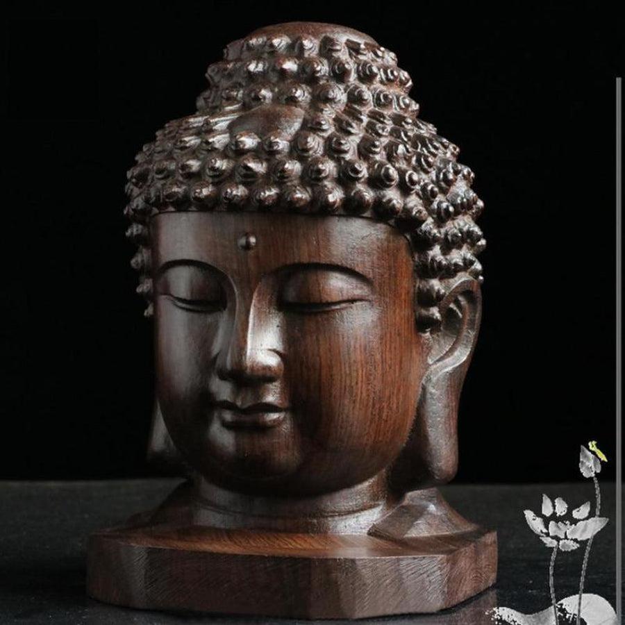 Tête de Bouddha en bois d'acajou