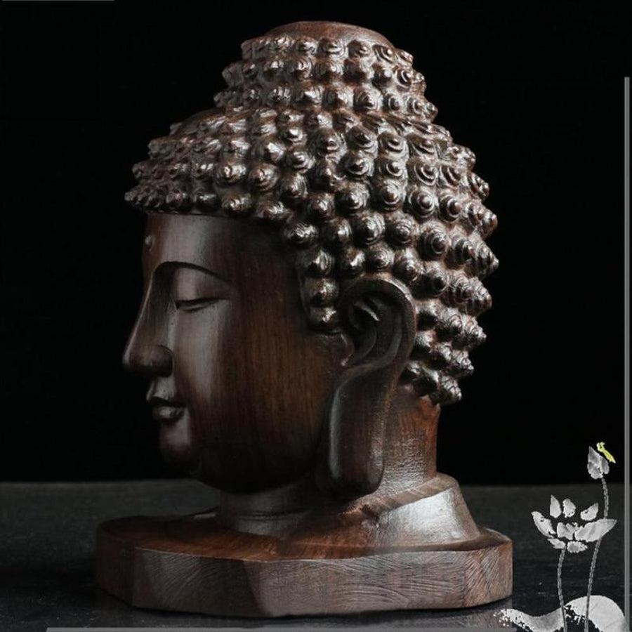 Tête de Bouddha en bois d'acajou