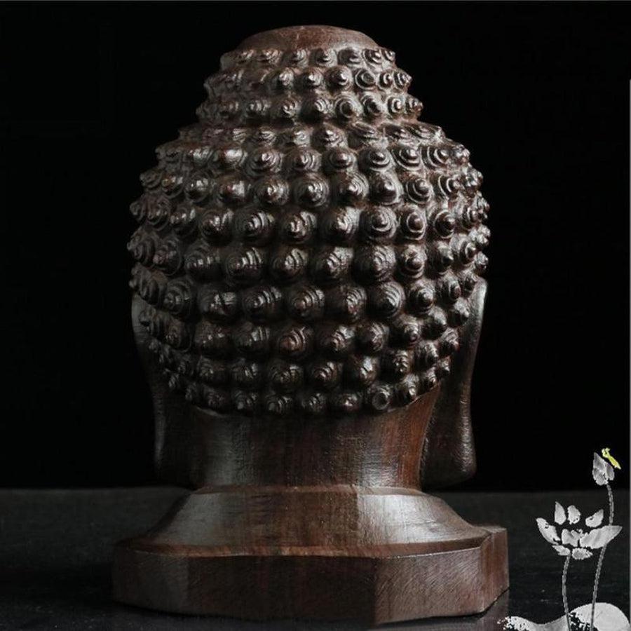 Tête de Bouddha en bois d'acajou