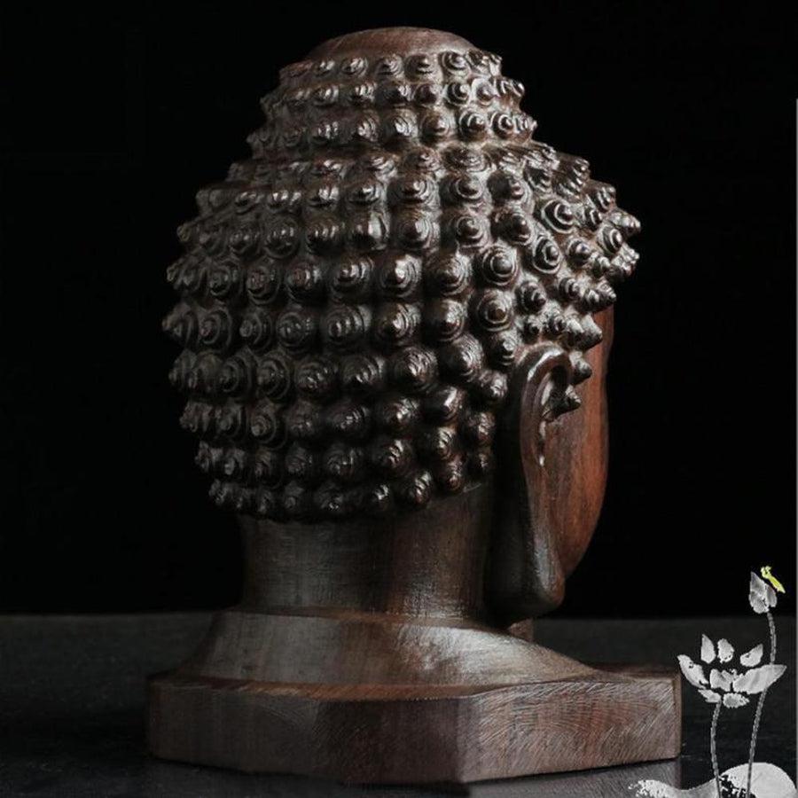 Tête de Bouddha en bois d'acajou