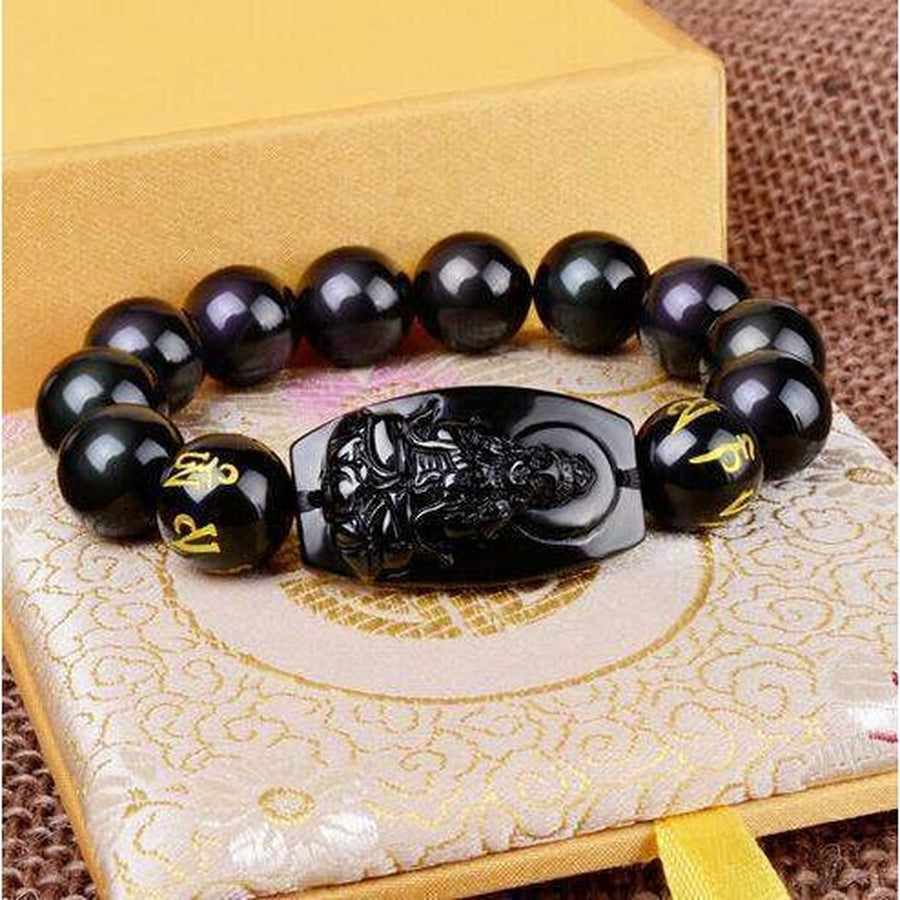 Vitalité et Energie - Bracelet Bouddha en obsidienne noire
