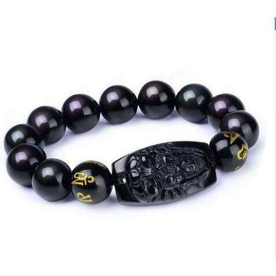 Vitalité et Energie - Bracelet Bouddha en obsidienne noire