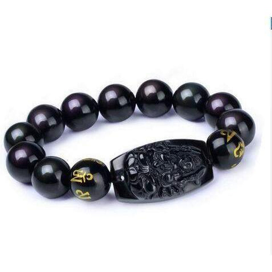 Vitalité et Energie - Bracelet Bouddha en obsidienne noire