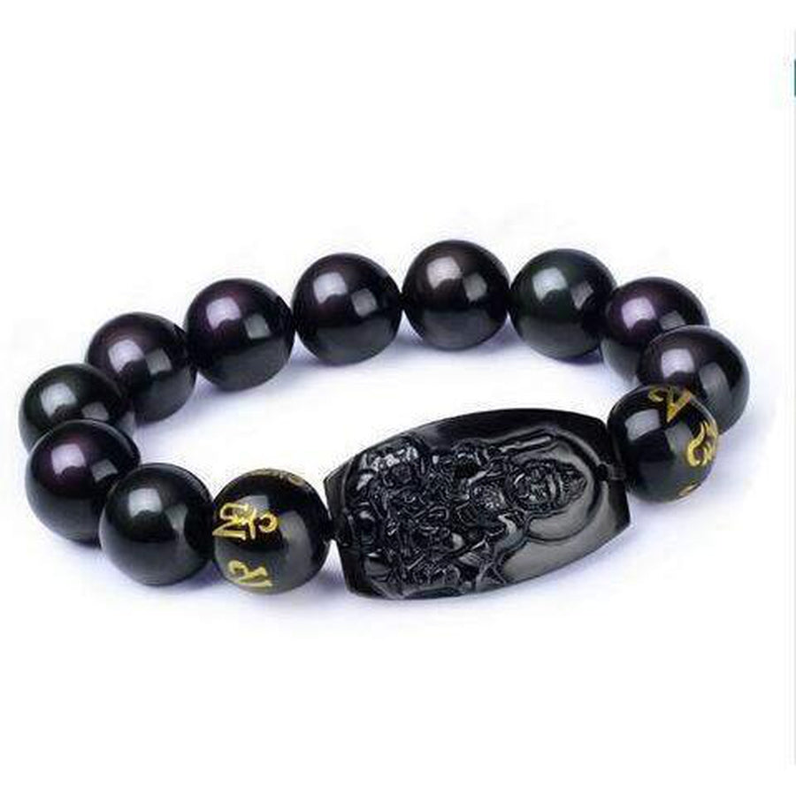 Vitalité et Energie - Bracelet Bouddha en obsidienne noire
