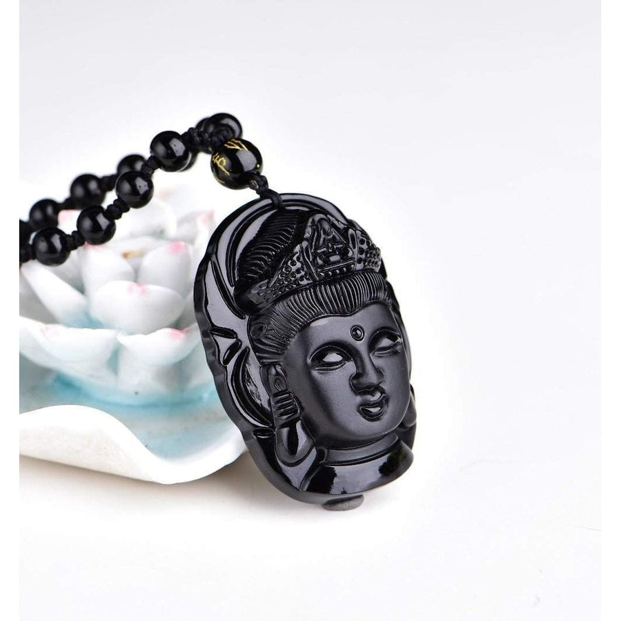 VITALITÉ - Pendentif de Bouddha en Obsidienne Noire Volcanique Naturel