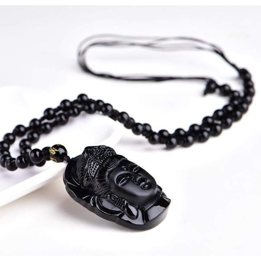 VITALITÉ - Pendentif de Bouddha en Obsidienne Noire Volcanique Naturel